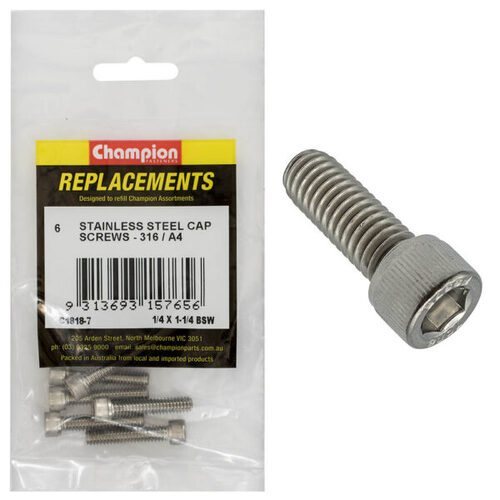 Champion C1818-7 1/4 x 1-1/4" Socket Head Cap Screw (316) - 6/Pack