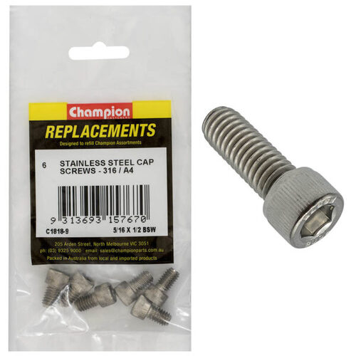 Champion C1818-9 5/16 x 1/2" Socket Head Cap Screw (316) - 6/Pack