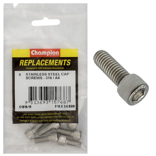 Champion C1818-10 5/16 x 3/4" Socket Head Cap Screw (316) - 6/Pack