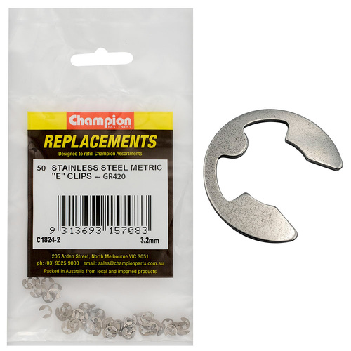 Champion C1824-2 Stainless Steel E Type Circlip 3.2mm - 50/Pack