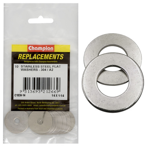Champion C1830-14 Flat Washer Stainless Steel 1/4 x 1-1/4" - 10/Pack