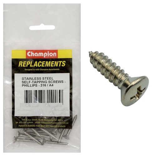 Champion C1884-1 Self Tapping Screw Raised 2.9 x 13mm 316/A4 - 30/Pack