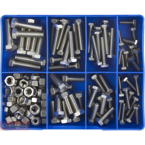 Champion CA1875 Hex Set Screw and Nut UNC Stainless Steel Kit, 140 Pcs