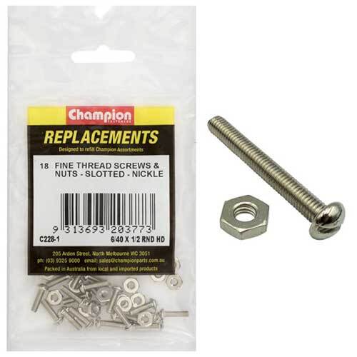 Champion C228-1 Machine Screw Slotted & Nut 6/40 x 1/2", 18/Pack