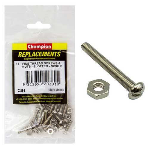 Champion C228-5 Machine Screw Slotted & Nut 8/36 x 3/4", 18/Pack