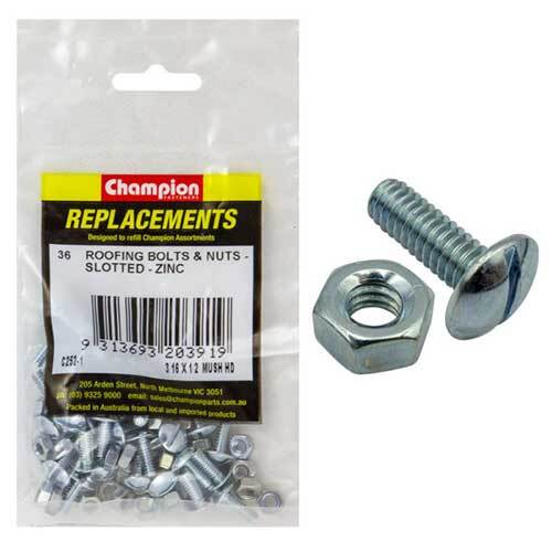 Champion C252-1 Roofing Bolt Slotted & Nut 3/16 x 1/2" (Zinc), 36/Pack