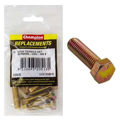 Champion C370-2 1/4 x 5/8" UNC High Tensile Hex Set Screw -  20/Pack