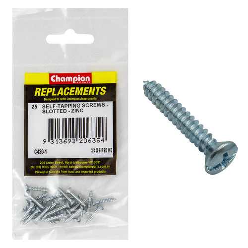 Champion C420-1 Raised Slotted Self Tapping Screw 3.5 x 19mm 25/Pack