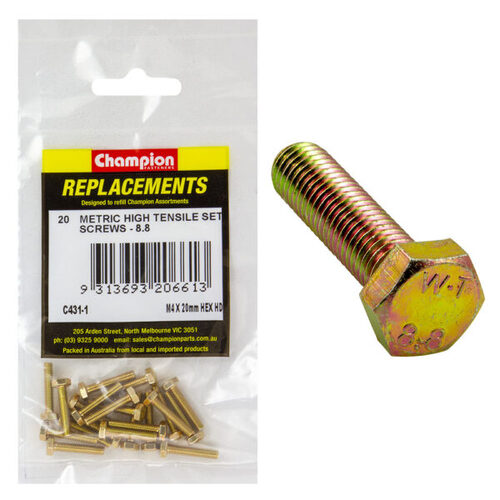 Champion C431-1 Hex Set Screw Metric M4 x 20mm GR8.8 -  20/Pack