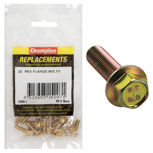 Champion C495-1 Hex Set Screw Flanged Head (8AF) M5 x 16mm - 20/Pack