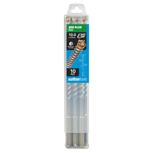 Sutton D6831000 10mm SDS Plus Masonry Drill Bit 4 Cut 210mm TCT Pack of 10