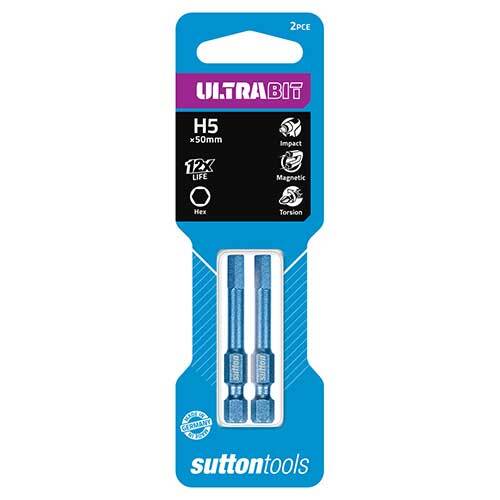 Sutton S1630550 H5 x 50mm Hex Ultrabit Screwdriver Bit 2 Pack