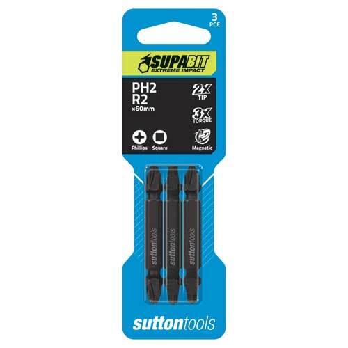 Sutton S1259360 PH2, R2, PH2/R2 Screwdriver Bit Double Ended 3 Pack