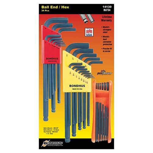 Bondhus BD14130 Ball End L-Wrenches & Hex Fold Up Multi Pack 34 Pieces