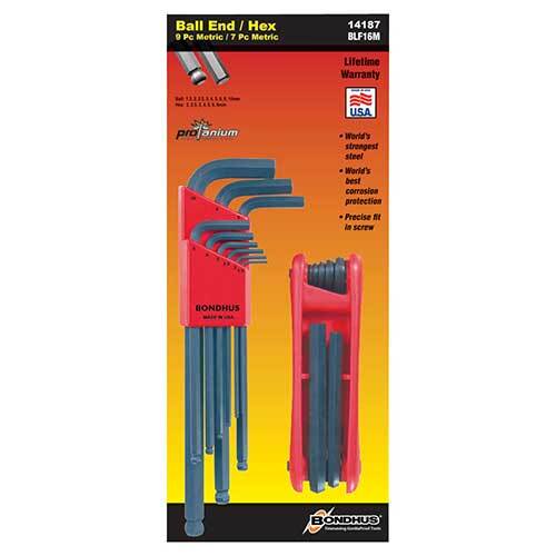 Bondhus BD14187 Ball End L-Wrenches & Hex Fold Up Multi Pack 16 Pieces