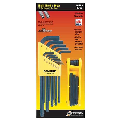 Bondhus BD14189 Ball End L-Wrenches & Hex Fold Up Multi Pack 22 Pieces