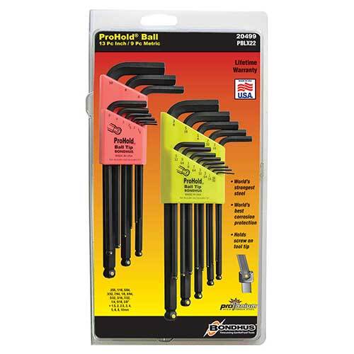 Bondhus BD20499 Ball End ProHold L-Wrench Multi Pack 22 Pieces