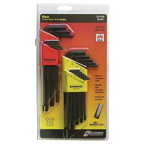 Bondhus BD22199 Hex End L-Wrench Multi Pack 22 Pieces