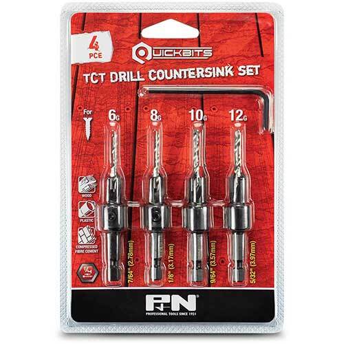 P&N 107DC0004 Quickbit Drill / Countersink TCT Set 1/4" Shank 4Pcs