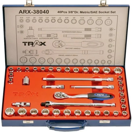Trax ARX-38040 3/8" Drive MM/SAE Socket Set, 40Pc Set