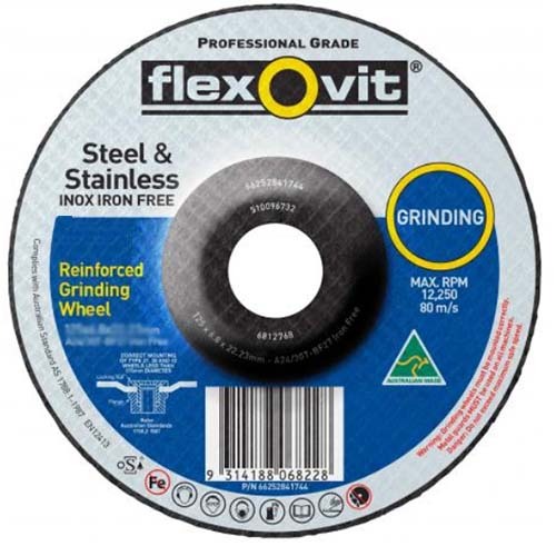 Flexovit Grinding Wheel Iron Free A30S 115 x 6.0 x 22.23mm - Pack of 10