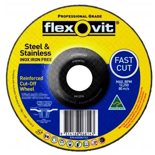 Flexovit Cut Off Wheel Iron Free Std 125 x 3.4 x 22.23mm - Pack of 10