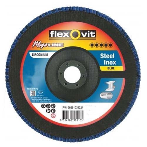 Flexovit Flap Disc Mega-Line Blue 125 x 22 mm 80 Grit - Pack of 10