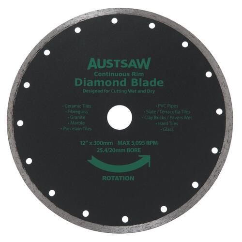 Austsaw 300mm(12") Diamond Blade Continuous Rim - 25.4/20mm Bore