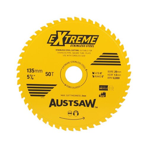 Austsaw 135mm Extreme Stainless Steel Blade 20mm Bore 50 Teeth
