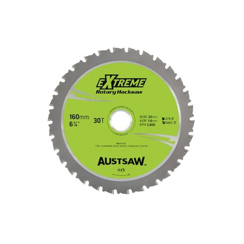Austsaw 160mm (6 1/4") Rotary Hacksaw Blade - 20mm Bore - 30 Teeth