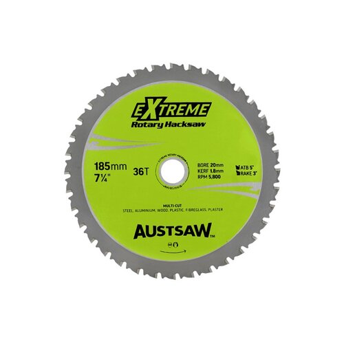 Austsaw 185mm (7") Rotary Hacksaw Blade - 20/16mm Bore - 36 Teeth