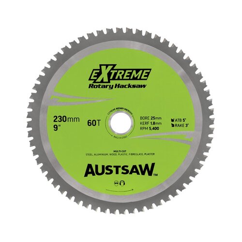 Austsaw 230mm (9") Rotary Hacksaw Blade - 25mm Bore - 60 Teeth