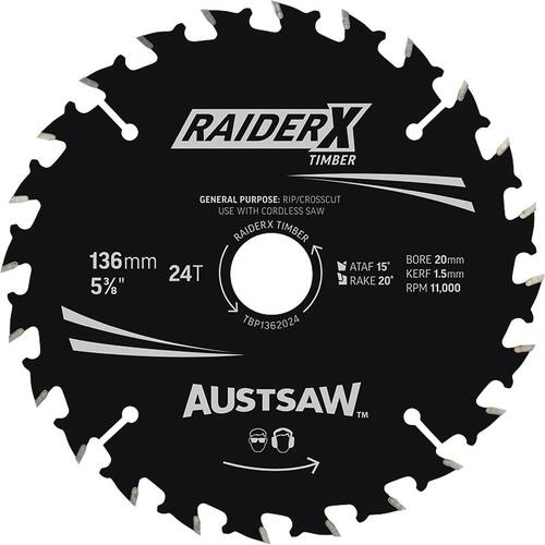 Austsaw 136mm RaiderX Timber Blade 20mm Bore 24 Teeth