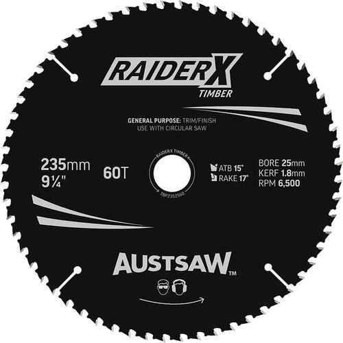 Austsaw 235mm RaiderX Timber Blade 25mm Bore 60 Teeth