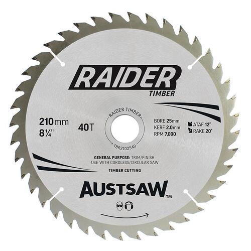 Austsaw 210mm Raider Timber Blade 25/16mm Bore 40 Teeth