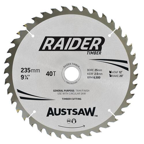 Austsaw 235mm Raider Timber Blade 25mm Bore 40 Teeth