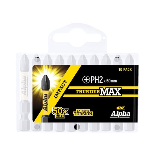 Alpha PH2 x 50mm Thundermax Impact Power Bit - Handipack 10/Pack