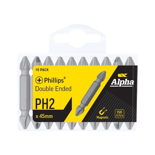 Alpha PH2 x 45mm Phillips Double Ended Driver Bit - Handipack 10/Pack