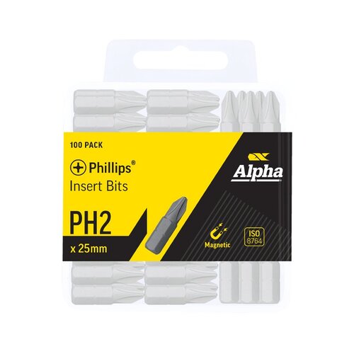 Alpha PH2 X 25mm Phillips Insert Bit PH225SHXXL 100/Pack