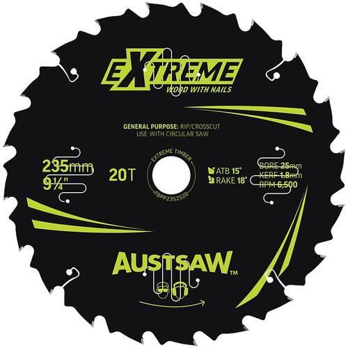 Austsaw 235mm Extreme Wood W/ Nail Blade 25mm Bore 20 Teeth 20/Pack