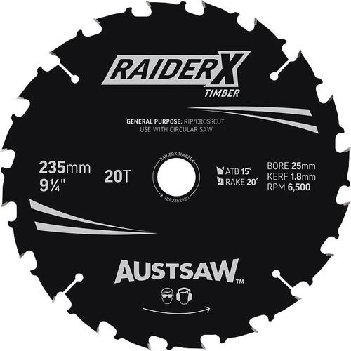Austsaw 235mm RaiderX Timber Blade 25mm Bore 20 Teeth 20/Pack
