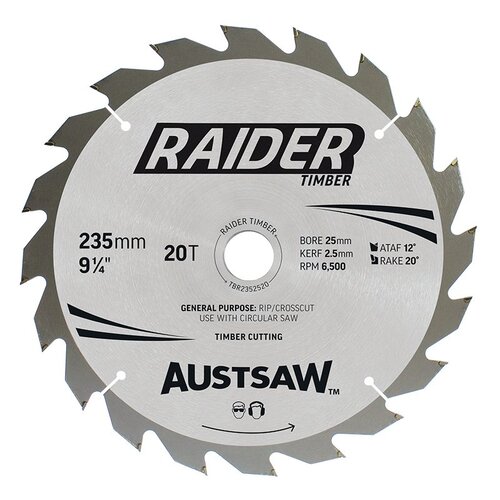Austsaw 235mm Raider Timber Blade 25mm Bore x 20 Teeth 20/Pack