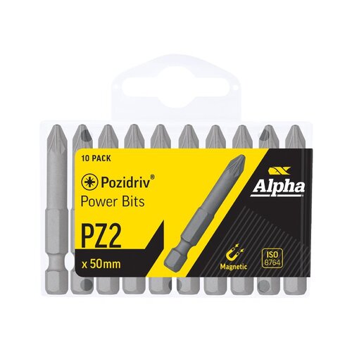 Alpha PZ2 x 50mm Pozidrive Power Bit - Handipack 10/Pack