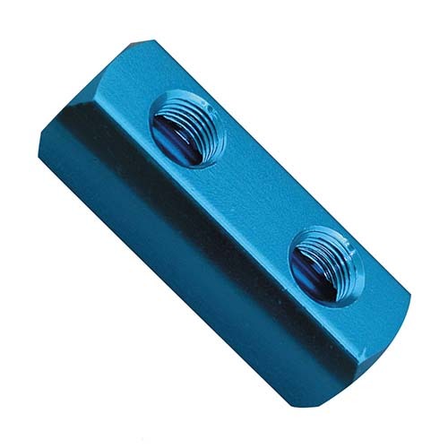 Champion BMP2-10 1/4" Blue Aluminium 2 Way Manifold Block - 10/Pack