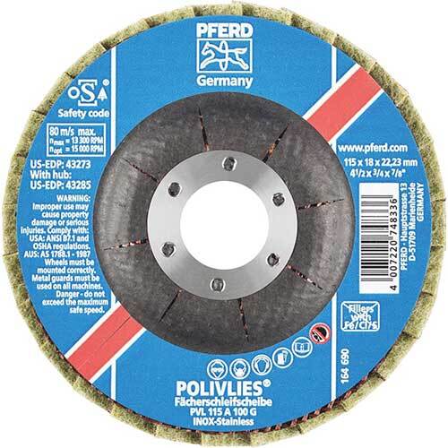 Pferd Polivlies PVL Flap Disc 115mm 100 Grit 44694101 - Pack of 5