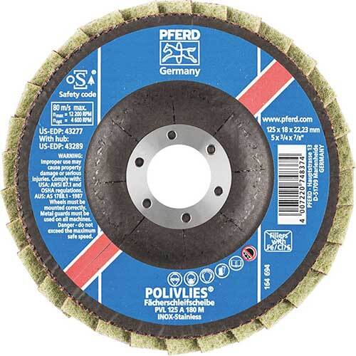 Pferd Polivlies PVL Flap Disc 125mm 180 Grit M 44694112 - Pack of 5