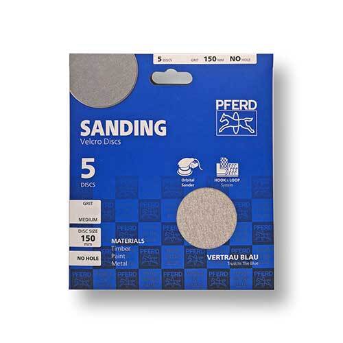 Pferd 5- Pack Hook and Loop Sanding Disc Al Oxide 150mm No Hole 60 Grit 45017928