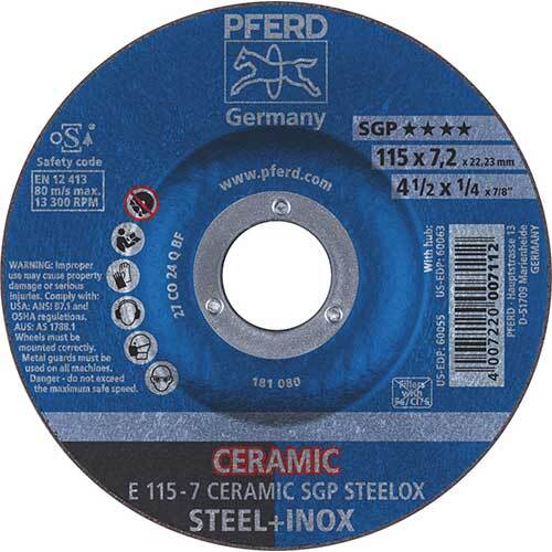 Pferd Ceramic Grinding Wheel E 115 x 7mm Steelox 62211300 - Pack of 10