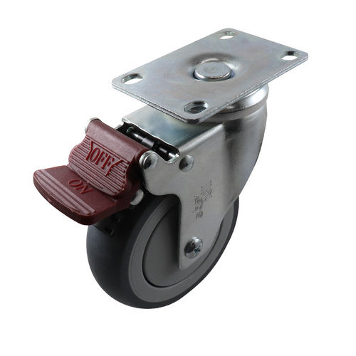 EasyRoll 100mm Grey Rubber Swivel Brake Plate Mount Castor G6 100 kg  G62TZ44K100