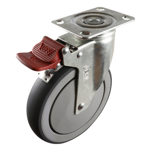 EasyRoll 150mm Grey Rubber Swivel Brake Plate Mount Castor G6 120 kg  G62TZ44K150